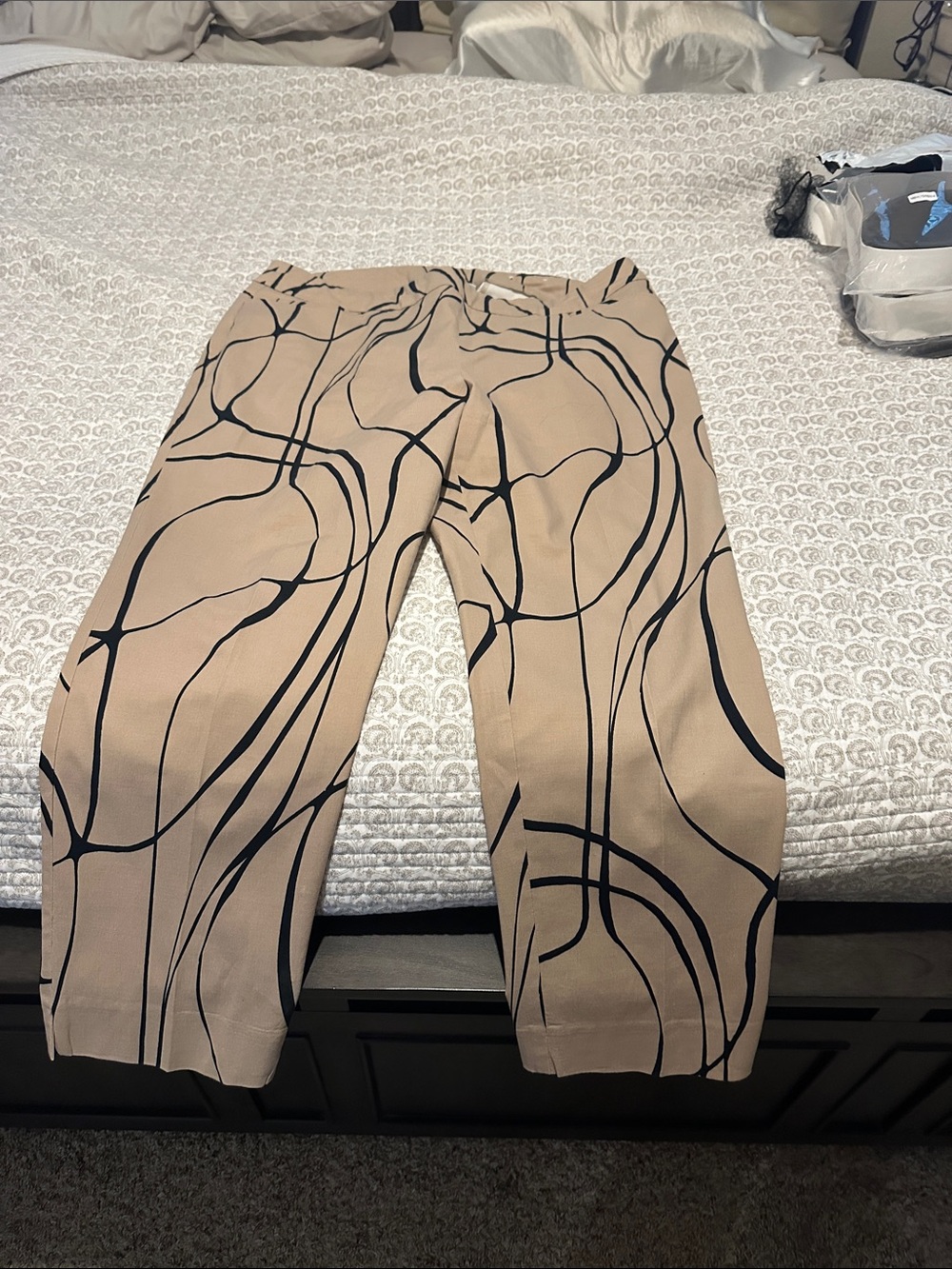 Chico's Beige Chinos with Black Abstract Lines